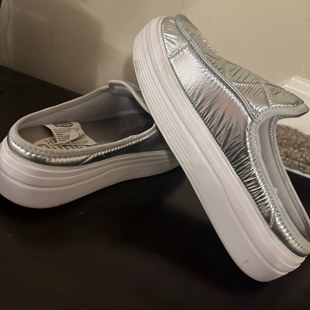Hey Dude Silver White Platform Sneakers